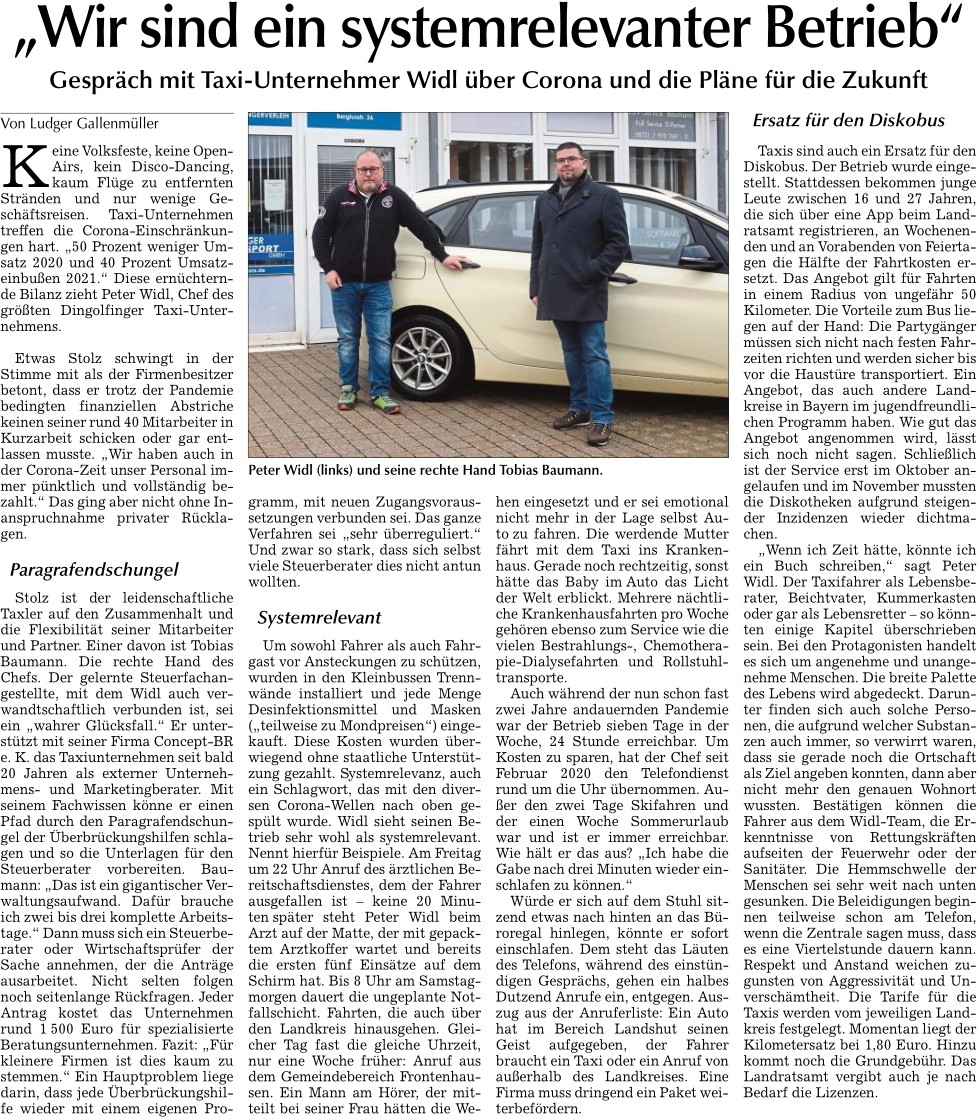 Zeitungsartikel systemrelevanter Betrieb